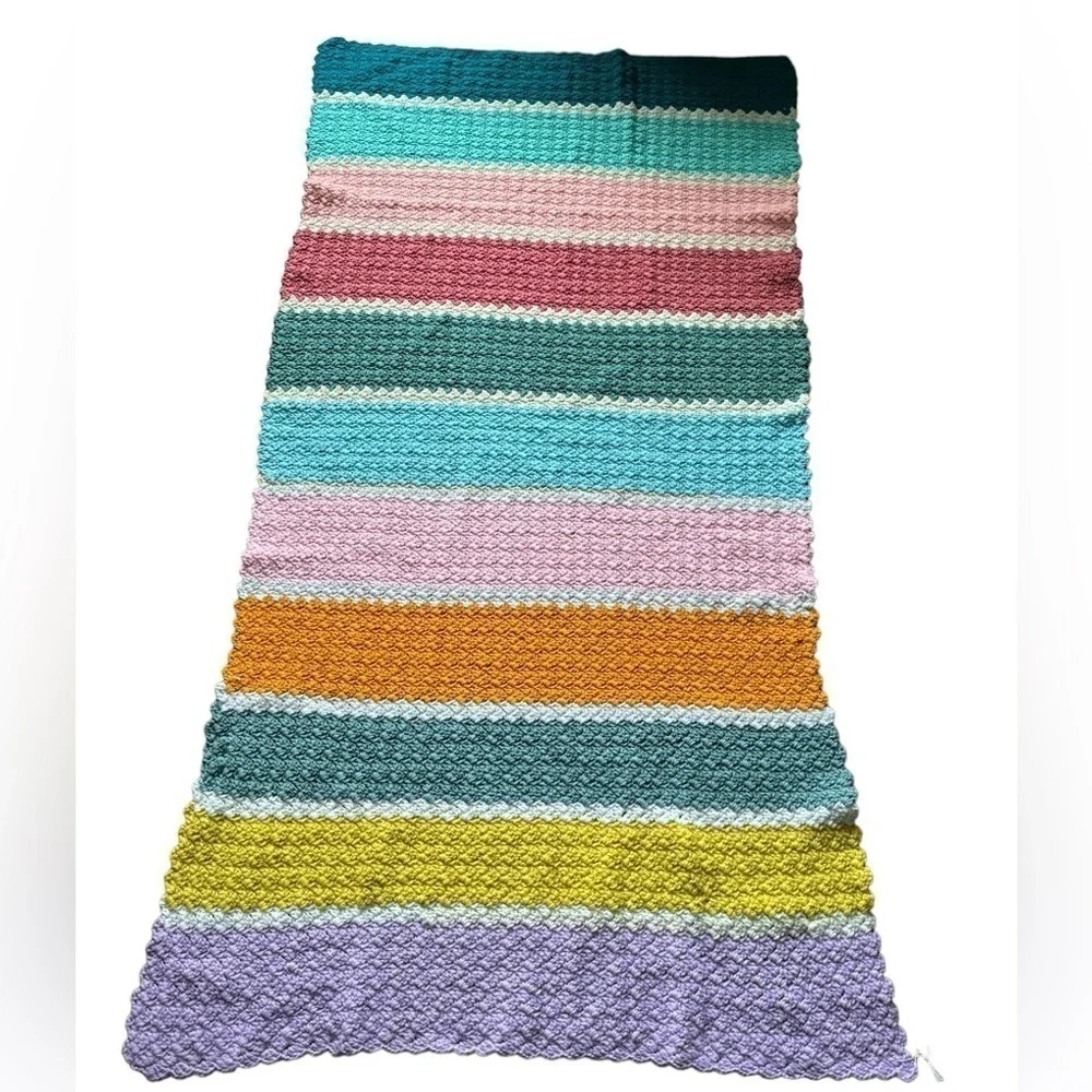 Crochet striped blanket‎ throw long vintage warm knit